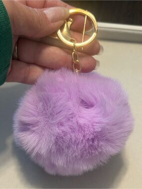 Lavender Faux Fur Pom Pom Keychain with Gold Ring